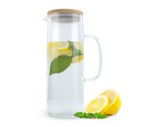 1,6l Carafe Tea Coffee Pot Bamboo Lid Transparent Pitcher Borosilicate Glass