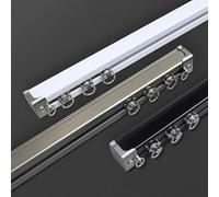 1-6m Curtain Track with Silent Rollers 1-Layer Aluminum Drapery Rail for Balconies Offices Hotels Clinics - Complete Set with Accessories (Black 2.5m/8.2ft)