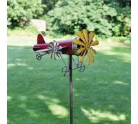 1.6m Tall Garden Wind Spinner Metal Stake Decoration w/Large 43cm Funky Bi-Plane