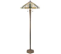Loops 1.6m Tiffany Multi Light Floor Lamp Antique Brass & Stained Glass Shade i00021