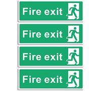 1-6pk Fire Exit Sign No Arrow | Self Adhesive Fire Exit Sticker 30x10cm (4) | Emergency exit signs | Fire escape signs | Fire door sign | ISO Compliant signage for offices shops schools workplaces