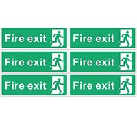 1-6pk Fire Exit Sign No Arrow | Self Adhesive Fire Exit Sticker 30x10cm (6) | Emergency exit signs | Fire escape signs | Fire door sign | ISO Compliant signage for offices shops schools workplaces