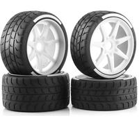 1/7 1/8 RC On Road Racing Rubber Tire & Nylon Wheel 17mm Hex for ARRMA 1/7 | Compatible with ARRMA 1/7 Felony Infraction FS Racing Mustang Model GT KM Rally 1/8 HongNor X3GT Serpent (4PCS, White)