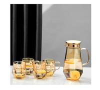 1.7 Liter/58oz Glass Pitcher with Lid Water Carafe Jug with Spout Handle for Hot/Cold Water Tea Beverage (Gold 5-Pcs/Set)