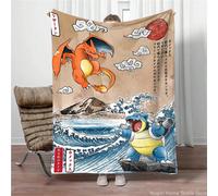 (1, 70x100cm) Pokemon Cartoon Retro Charizard Anime Flannel Blanket Pikachu Figures Home Sofa Lunch Break Blankets Children Student Kids Gifts