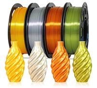 1.75mm Silk Shiny PLA 4 Metal Colors Bundle Pack: Shiny Metallic Gold/Silver/Copper/Bronze, Each Spool 250g, 4 Spools Packed, Total 1Kg 3D Printing Filament Material with Extra 3D Print Tool by MIKA3D