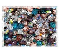 1.76oz Faceted Fire Polished Round Glass Beads 4mm (0.16in), Czech Republic Bohemian Glass Transparent Mix