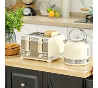 HOMCOM Polished Metal Kettle and Toaster Set - Cream, none