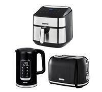 1.7L Digital Electric Kettle 2 Slice Bread Toaster & 7.5L Digital Air Fryer Combo Kitchen Set Geepas Black One Size