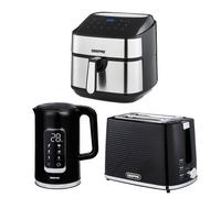 1.7L Digital Electric Kettle 2 Slice Bread Toaster & 7.5L Digital Air Fryer Combo Kitchen Set Geepas Black One Size