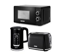 Geepas 1.7L Digital Electric Kettle 2 Slice Bread Toaster & Microwave Kitchen Combo Set | 2200W Cordless Jug Kettle, Keep Warm Function | 1000W Toaster | 20L 700W Solo Manual Microwave Countertop Set