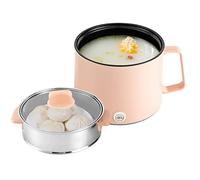 1.7L Electric Hot Pot, Double Layer Electric Cooker with Steamer, Portable Multifunctional Noodle Pot, Mini Travel Hot Pot for Soup Pasta Vegetables, Boil Dry Protection UK Plug (Pink)