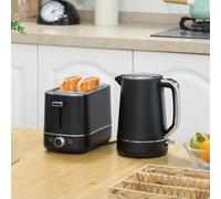 1.7L Fast Boil Kettle and 2 Slice Toaster Set with 6 Level Browning HOMCOM Black 2 Pack