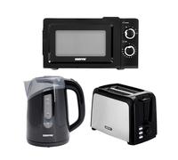 1.7L Illuminating Electric Kettle 2 Slice Bread Toaster & 20L Microwave Oven Set Geepas Black One Size