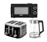 1.7L Illuminating Glass Kettle, 4 Slice Bread Toaster & 20L Microwave Kitchen Set Geepas Black One Size