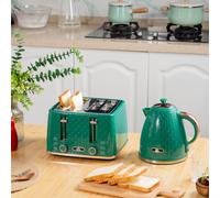 HOMCOM Kettle and Toaster Set, 1.7L 3000W Fast Boil Jug Kettle with Auto Shut Off, 4 Slice Toaster with 7 Level Browning Controls & Crumb Tray, UK Otter Thermostat, Green