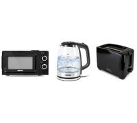 1.7L LED Illuminating Jug Kettle, 2 Slice Toaster & 20L 700W Microwave - Black