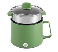 1.7L Versatile Electric Hot Pot with Steamer - Mini Electric Cooker,with Non-Stick Coating for Cooking Noodles Soup Porridge and Oatmeals (17 * 17 * 25cm) (Green)