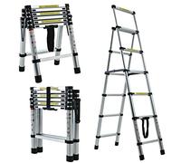 1.7M-2M Aluminum Multi Purpose Ladder Telescoping Ladders Folding Ladders 5 6 StepLadder With EN131 Certified, Max Capacity 150KG/330LBS For Outdoor & Indoor Use