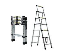 1.7M+2M Multi-Purpose Aluminum Herringbone Ladder - 5+6 Steps Telescopic Extension Step Ladder for DIY Painting/Housework/Office