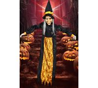 1.7m Halloween Witch Sound-Activated Hanging Ghost with Red Glowing Eyes (Batteries Required) Living and Home Black One Size