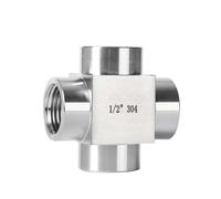 1/8" 1/4" 3/8" 1/2" 3/4" 1" M14 M20 Female Male Cross 4 Ways Stainless Steel Splitter Block Pipe Fitting Connector(Female BSPP(G),3/4")