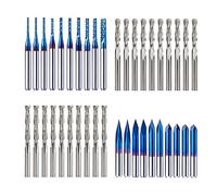 1/8”(3.175mm) Shank CNC Router Bits Kit for All Purpose, Triangular Engraving Bits, Spiral End Mills, 2-flute Flat Nose and Ball Nose End Mills Cutter for Milling Machine Wood Plastics PVC Engraving