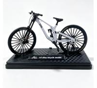 1:8 Alloy DH Downhill Mountain Bike Static Model with Checkered Display Base, High Detail Disc Mould, Desktop Shelf Decoration,White