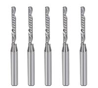 1/8 Inch Down Cut Single Flute (O Flute) Spiral End Mill CNC Router Bits ,with 0.08 Inch (2mm) Cutting Dia,43/64 Inch (17mm) Cutting Length for Acrylic PVC MDF Wood Pack of 5