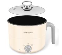 1.8 L Electric Hot Pot with Stainless Steel Steamer & Handle, Portable Nonstick Frying Pan with Power Control, Multifunctional Mini Electric Cooking Pot for Noodle, Oatmeal, Pasta, Ramen