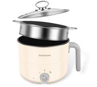 1.8 L Electric Hot Pot with Stainless Steel Steamer & Handle, Portable Nonstick Frying Pan with Power Control, Multifunctional Mini Electric Cooking Pot for Noodle, Oatmeal, Pasta, Ramen