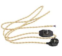 1.8 Meter Length Cord w/Plug Attached and in Line Dimmer Switch, Beige Twisted Wire Cordset, Art Deco Re-Wire Kit, Lamp Electrical Cord