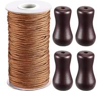 1.8 mm Braided Lift Shade Cord 55 Yards/Roll with 4 Pieces Wood Pendant for Aluminum Blind Shade, Gardening Plant and Crafts (Brown)