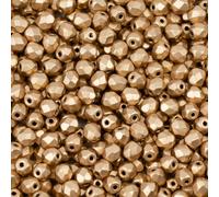 1.8 oz (50g, Approx. 600pcs) Faceted Fire Polished Pressed Czech Glass Beads 4mm (0.16in), Aztec Pale Gold - 01710