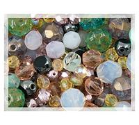 1.8 oz (50g) Gentle Mix of Faceted Fire Polished Czech Glass Beads (Round, Rondelle etc) 4-10mm, Light Pink Teal Yellow Opal