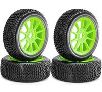 1/8 RC On/Off-Road Rally Rubber Tyre & Nylon Rim 17mm Hex for ARRMA 1/8 | Compatible with ARRMA 1/8 ARRMA Typhon 3S/6S HongNor FS Racing HSP Hyper KYOSHO MP10 (4PCS, Green)