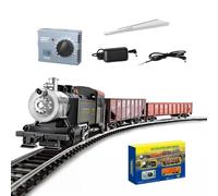 1/87 HO Scale Christmas Train Set, British Alloy Powered Steam Railway Model with 2 Carriage and Power Control Box, Gifts for Boys (Set A)