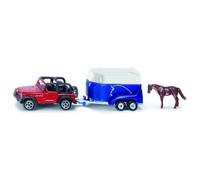 siku 1651, Jeep with Horse Trailer, Metal,Plastic, Multicolour, Incl. 1 toy horse, Opening loading flap
