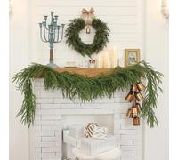 1.8cm Norfolk Pine Christmas Garland with Red Berries, Real Touch Christmas Garland with Pinecones & Red Berries, Faux Wreath Decor for Mantle,Table,Window,Staircase,ndoor & Outdoor Decoration (2Pc)