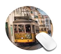 1 8inch Round Mouse Pad Lisbon Tram Mouse Mat with Non-Slip Rubber Base Custom Computer Mouse Pads for Wireless Mouses Laptop Office Desk Accessories Gaming Mousepad