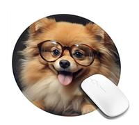 1 8inch Round Mouse Pad Pomeranian Dog Wearing Glasses Mouse Mat with Non-Slip Rubber Base Custom Computer Mouse Pads for Wireless Mouses Laptop Office Desk Accessories Gaming Mousepad
