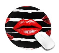 1 8inch Round Mouse Pad Red Lips Kiss Mouse Mat with Non-Slip Rubber Base Custom Computer Mouse Pads for Wireless Mouses Laptop Office Desk Accessories Gaming Mousepad