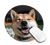 1 8inch Round Mouse Pad Shiba Inu Smile Tongue Out Mouse Mat with Non-Slip Rubber Base Custom Computer Mouse Pads for Wireless Mouses Laptop Office Desk Accessories Gaming Mousepad