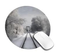 1 8inch Round Mouse Pad Snowy Train Tracks Mouse Mat with Non-Slip Rubber Base Custom Computer Mouse Pads for Wireless Mouses Laptop Office Desk Accessories Gaming Mousepad