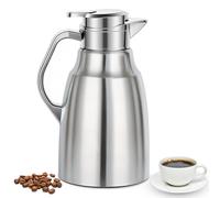 1.8L/61oz Thermal Coffee Jug,Double-Walled Vacuum Carafe Jug, Stainless Steel Coffee Pot, Insulated Teapot with Press Button Top, Warm & Cold Retention for Tea, Water, Drink (Silver)