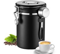 1.8L Airtight Coffee Canister - Stainless Steel Container with Date Tracker, Measure Scoop & CO2 Valve, Airtight Jar for Coffee Bean Storage, Kitchen Storage Container for Beans, Grounds, Tea, Sugar
