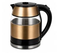 1.8L Glass Electric Kettle, 1500W, Stainless Steel, Auto Shut-Off, Brass | 1.8L capacity, visible glass window, easy-pour spout, 360° base, auto shut-off and boil-dry protection for daily use