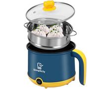 1.8L Mini Electric Cooking Pot with Steam Rack & Handle, 2 Gear Non-Stick Electric Pot, Over-Heating & Boil Dry Protection for Soup, Porridge, Pasta, Ramen Noodle