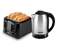 GEEPAS 1.8L Kettle & 4 Slice Bread Toaster Kitchen Set | 1500W Stainless Steel Cordless Jug Kettle Boil Dry Protection & Auto Shut Off | 1400W Toastie Machine 6 Browning Level Removable Crumb Tray