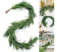 1.8M/2.7M Real Touch Norfolk Pine Garland, Green Artificial Christmas Garland, Xmas Decorations Wreath for Holiday Fireplace Mantle Window Indoor Outdoor Decor (1.8M)